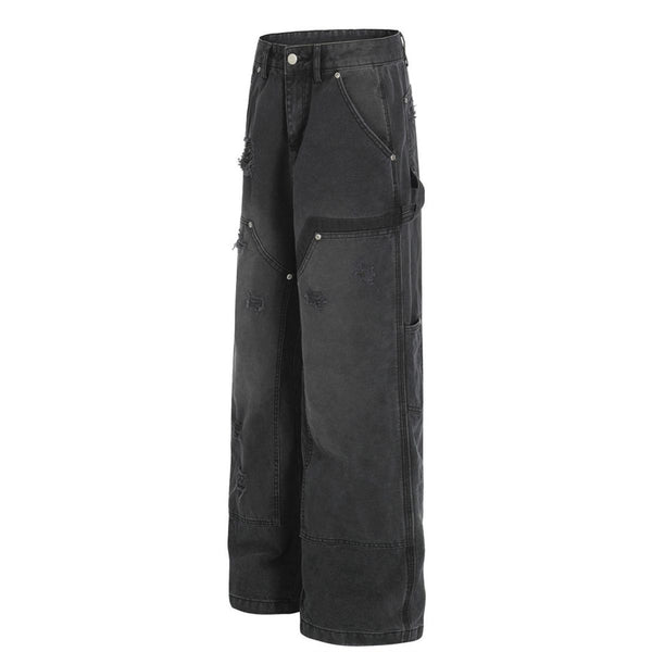 Men's Distressed Punk Cargo Pants – Loose Wide-Leg Streetwear
