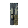 Smoke Rise Camouflage Patchwork Ripped Jeans