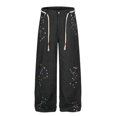 Vintage Patchwork Paint Splatter Wide Leg Jeans