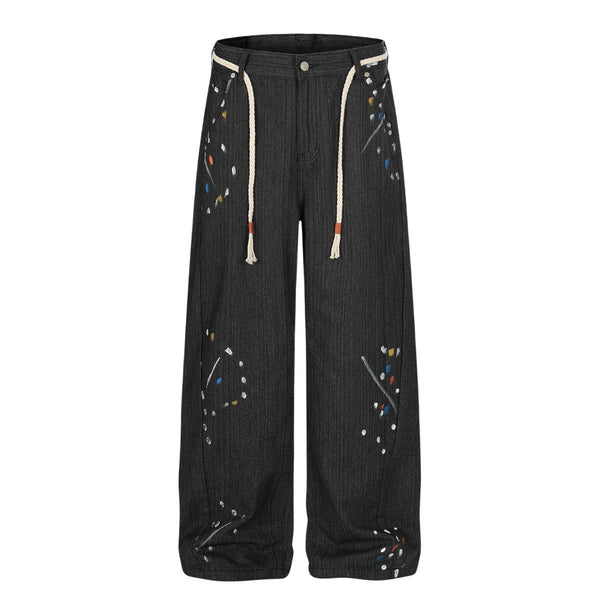 Vintage Patchwork Paint Splatter Wide Leg Jeans