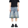 Floral Embroidery Washed Denim Shorts
