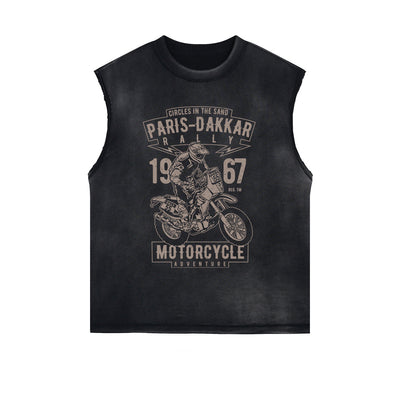 Paris Dakkar Rally Motorcycle Sleeveless Faded Tee-INNBLAC