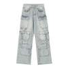 Men's Cargo Denim Pants Wide Leg Distressed Punk Street Unique