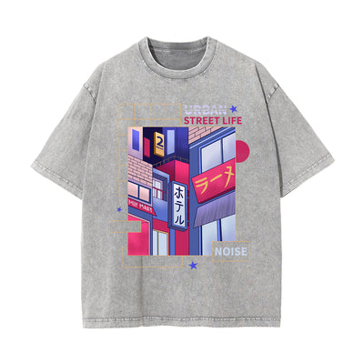 Urban Japanese City Graphic Washed Tee-INNBLAC