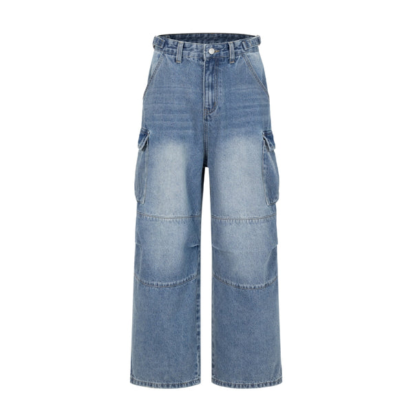 Pleated Vintage Wash Denim Baggy Jeans