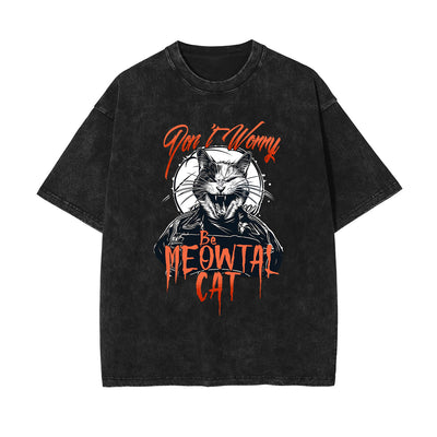 Heavy Meowtall Stone Wash Graphic Tee-INNBLAC