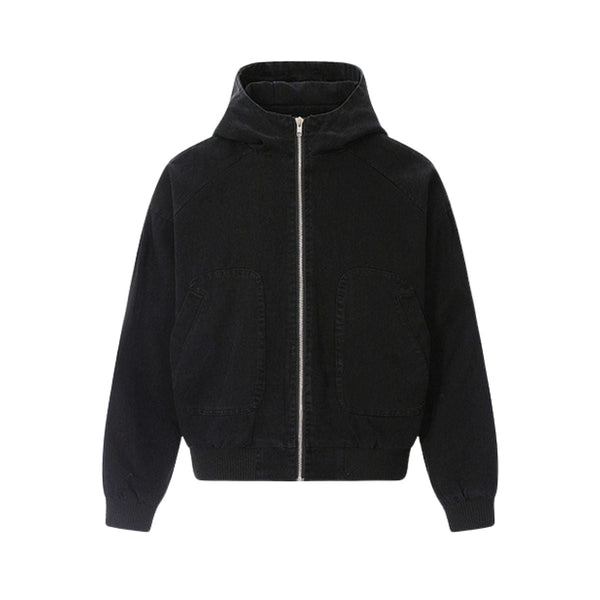 Vintage Washed Hooded Denim Work Jacket for Men