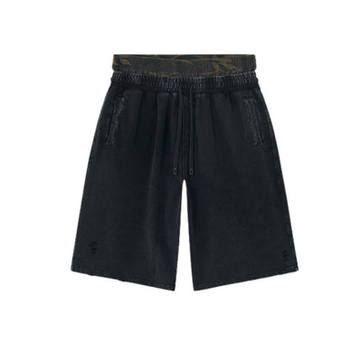 Vintage Camo Double Waist Distressed Shorts