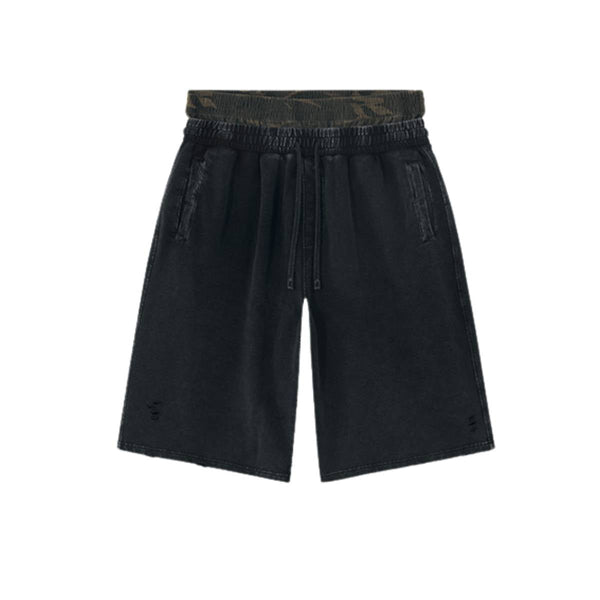 Vintage Camo Double Waist Distressed Shorts