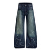 Men's Paint Splatter Washed Denim Wide Leg Pants Distressed Unique
