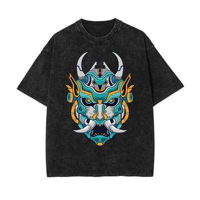Oni Mask Mecha Washed Graphic Tee-INNBLAC