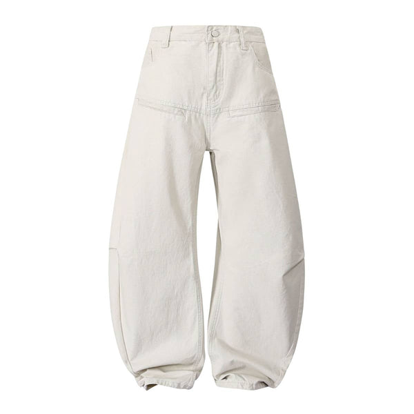 Deconstructed Washed Solid Pleated Panel Multi-Pocket Cargo Pants