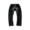 Vintage Inspired Denim Panel Straight Leg Drawstring Pants
