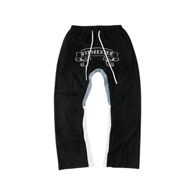Vintage Inspired Denim Panel Straight Leg Drawstring Pants