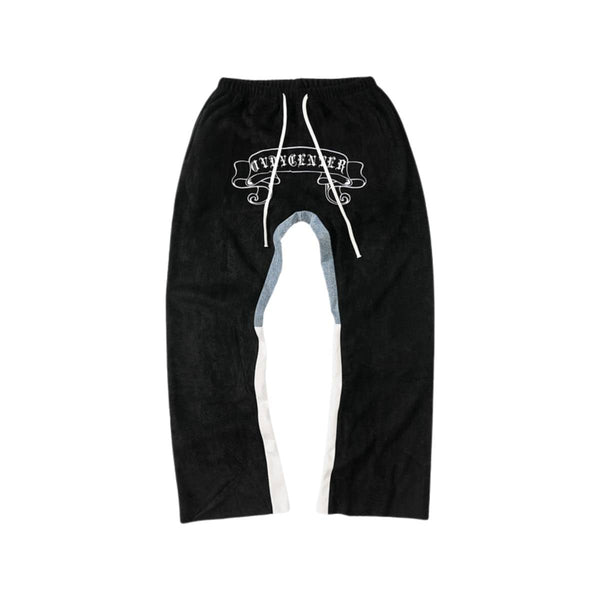 Vintage Inspired Denim Panel Straight Leg Drawstring Pants