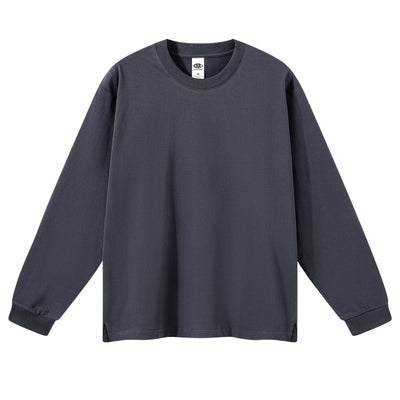 Solid Loose Fit Side Split Hem Long Sleeve T-Shirt