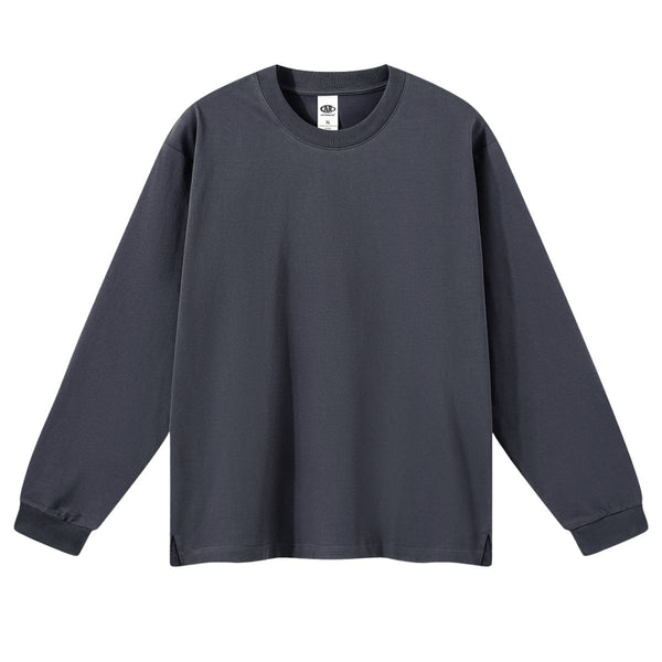 Solid Loose Fit Side Split Hem Long Sleeve T-Shirt