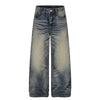 Vintage Washed Wide Leg Whiskered Jeans
