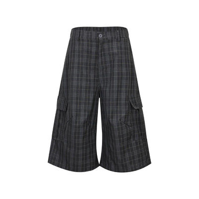 Plaid Multi-Pocket Cropped Cargo Shorts