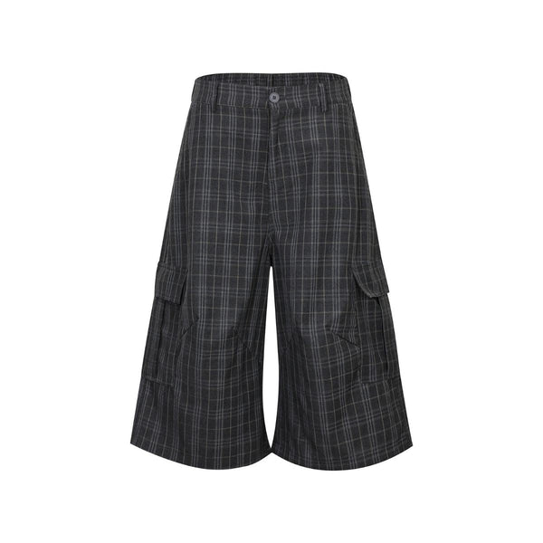Plaid Multi-Pocket Cropped Cargo Shorts
