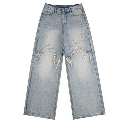 High Street Baggy Wide Leg Distressed Patchwork Denim Jeans