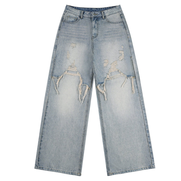 High Street Baggy Wide Leg Distressed Patchwork Denim Jeans