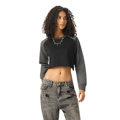 Contrasting Colors Raglan Long-Sleeve Cropped Sweatshirt