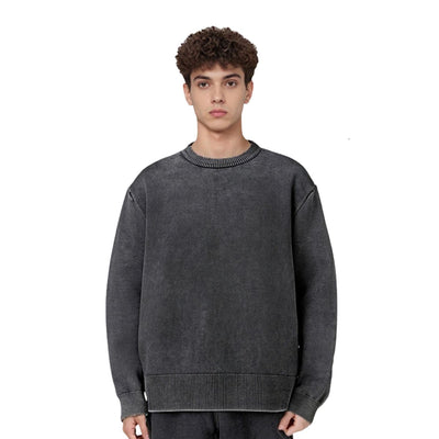 Vintage Snow Wash Relaxed Fit Cotton Knit Sweater