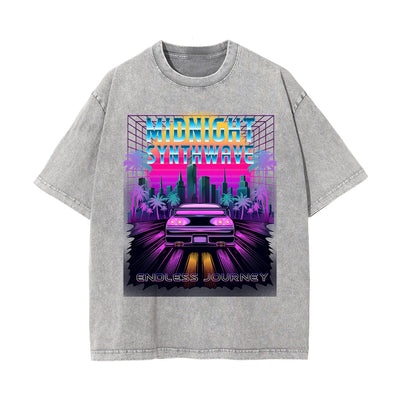 Midnight Synthwave Graphic Washed Tee-INNBLAC