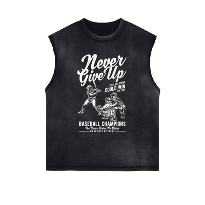 Never Give Up Sleeveless Graphic Tee-INNBLAC