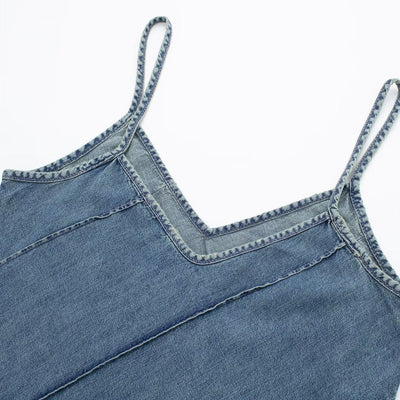 Diagonal Stitching Denim Spaghetti Strap Dress