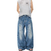 Bleached Rip Curved Wide Leg Denim Jeans
