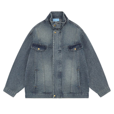 Heavy Craft Motorcycle Style Loose Casual Workwear Washed Denim Jacket