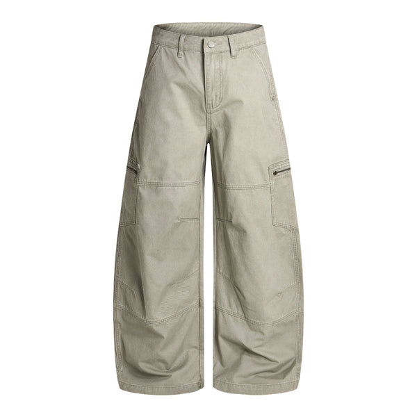 Washed Wrinkled Barrel with Zipper Pockets Cargo Pants