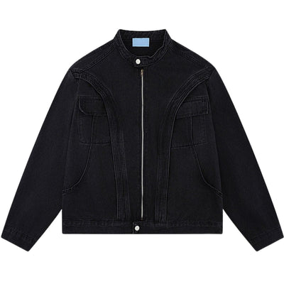 Retro Washed Distressed Stand Collar Hip-hop Short Denim Men's Jacket