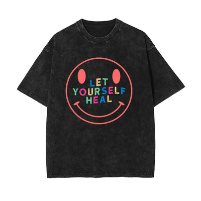 Smiling Emoji Graphic Washed Tee-INNBLAC