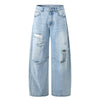 Vintage Washed Ripped Wide Leg Straight Denim Jeans