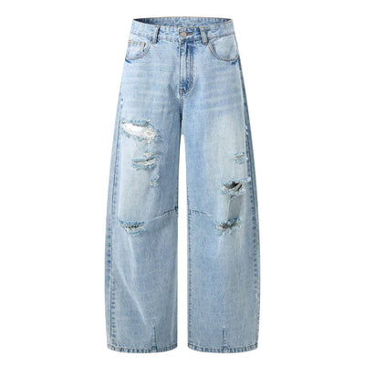 Vintage Washed Ripped Wide Leg Straight Denim Jeans