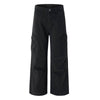 Washed Vintage Distressed High Waist Relaxed Wide Leg Draped Pants