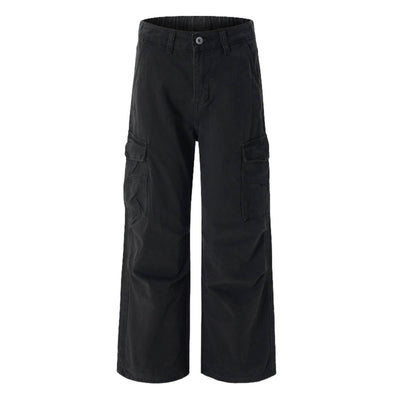 Washed Vintage Distressed High Waist Relaxed Wide Leg Draped Pants
