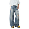 Distressed Curved Leg Wide Fit Denim Jeans