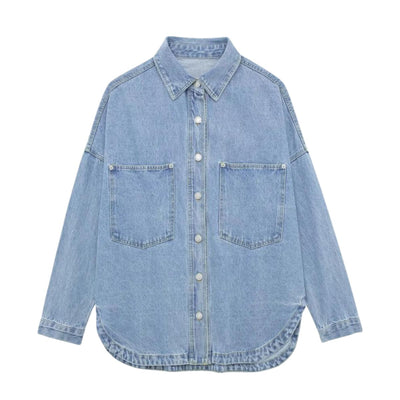 Fashion Lapel Long-sleeved Denim Shirt Jacket