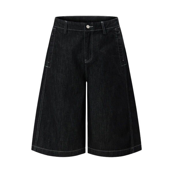 High-Waist A-Line Denim Cropped Shorts
