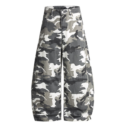 Utility Style Camo Print Wide Leg Cargo Pants