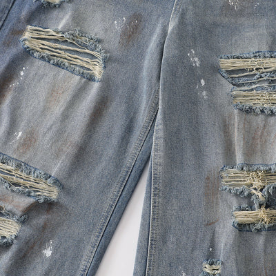 Paint Splatter Heavy Ripped Washed Jeans