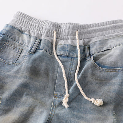 Vintage Wash Double-Waistband Ripped Jeans