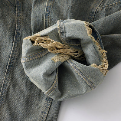 Panel Stitching Barrel-Leg Ripped Jeans