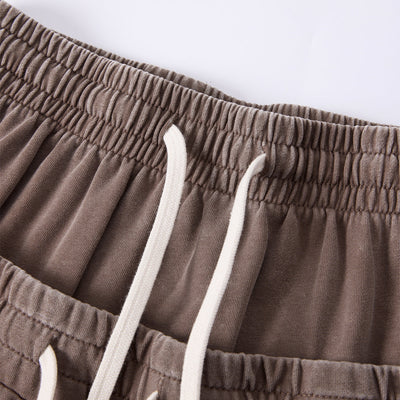 Double Waistband Snow Washed Distressed Shorts