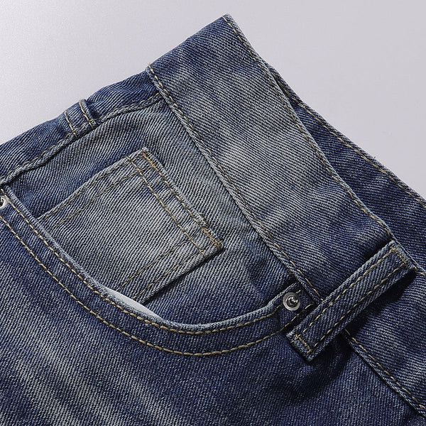 Vintage Wash Whisker Faded Straight Leg Jeans