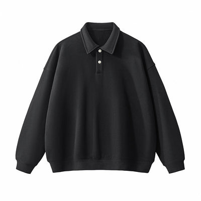 Solid Color Fleece Polo Collar Sweatshirt